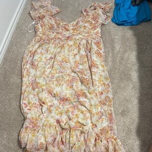 Floral Bird Grey Dress